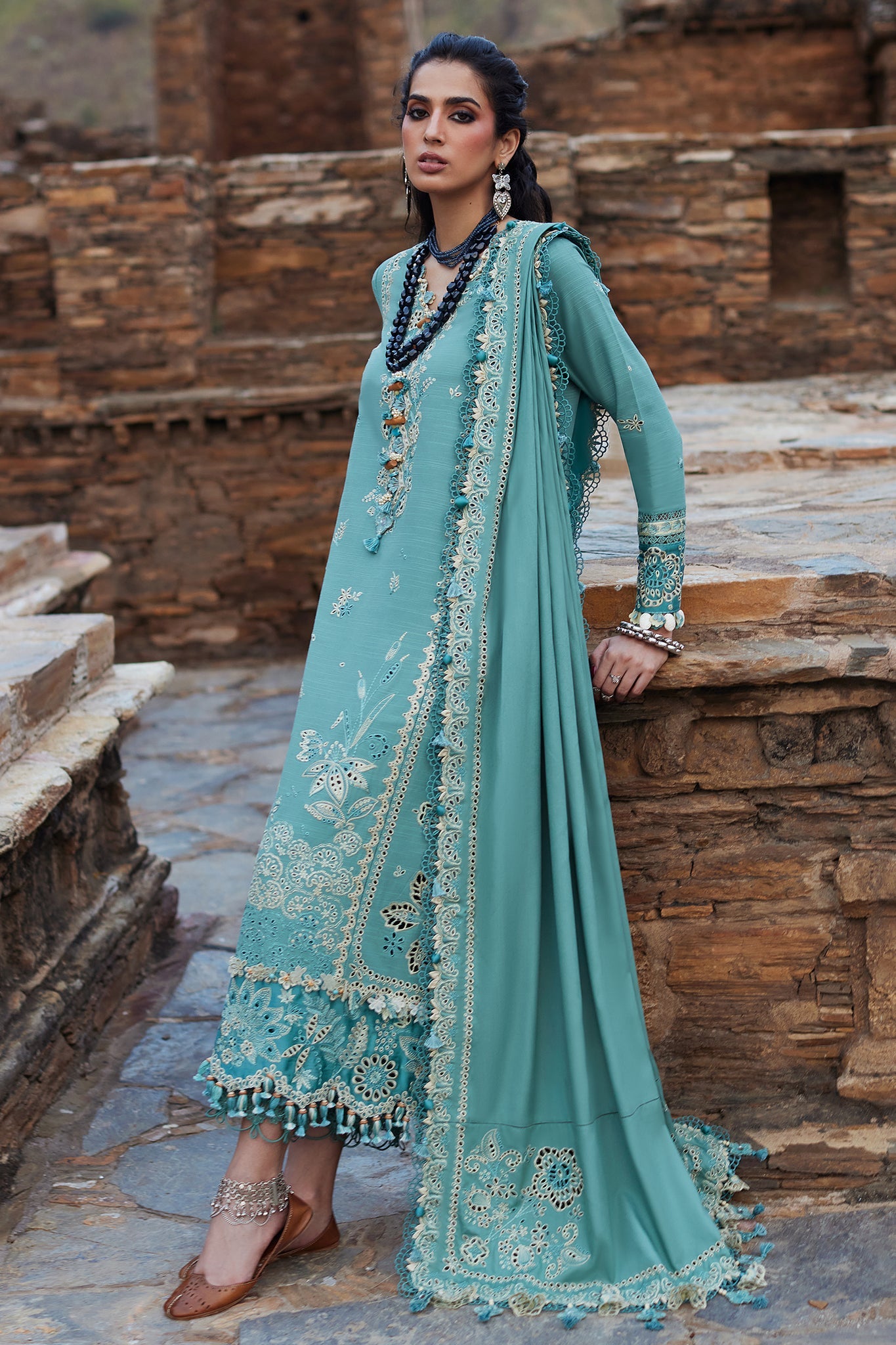 ELAN-UNSTITCHED 3PC DHANAK HEAVY EMBROIDERED SUIT-PK-5779