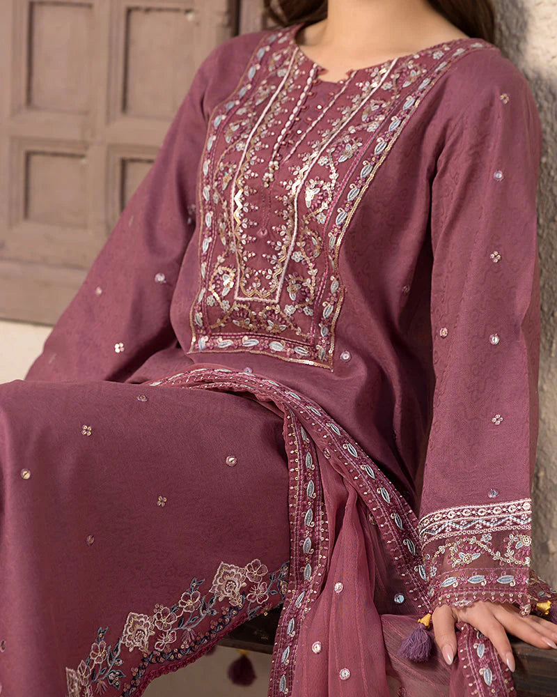 JADE- UNSTITCHED 3PC DHANAK SEQUENCE EMBROIDERED SUIT-PK-5737