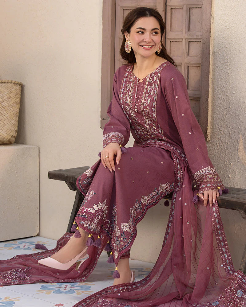 JADE- UNSTITCHED 3PC DHANAK SEQUENCE EMBROIDERED SUIT-PK-5737