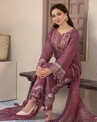 JADE- UNSTITCHED 3PC DHANAK SEQUENCE EMBROIDERED SUIT-PK-5737