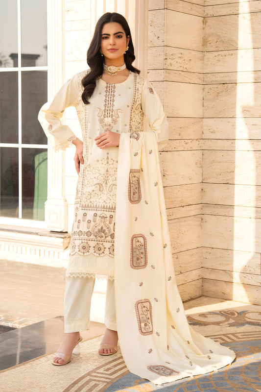 PULK-3PC DHANAK EMBROIDERED SHIRT WITH DHANAK HEAVY CUTWORK EMBROIDERED SHAWL-PK-5533