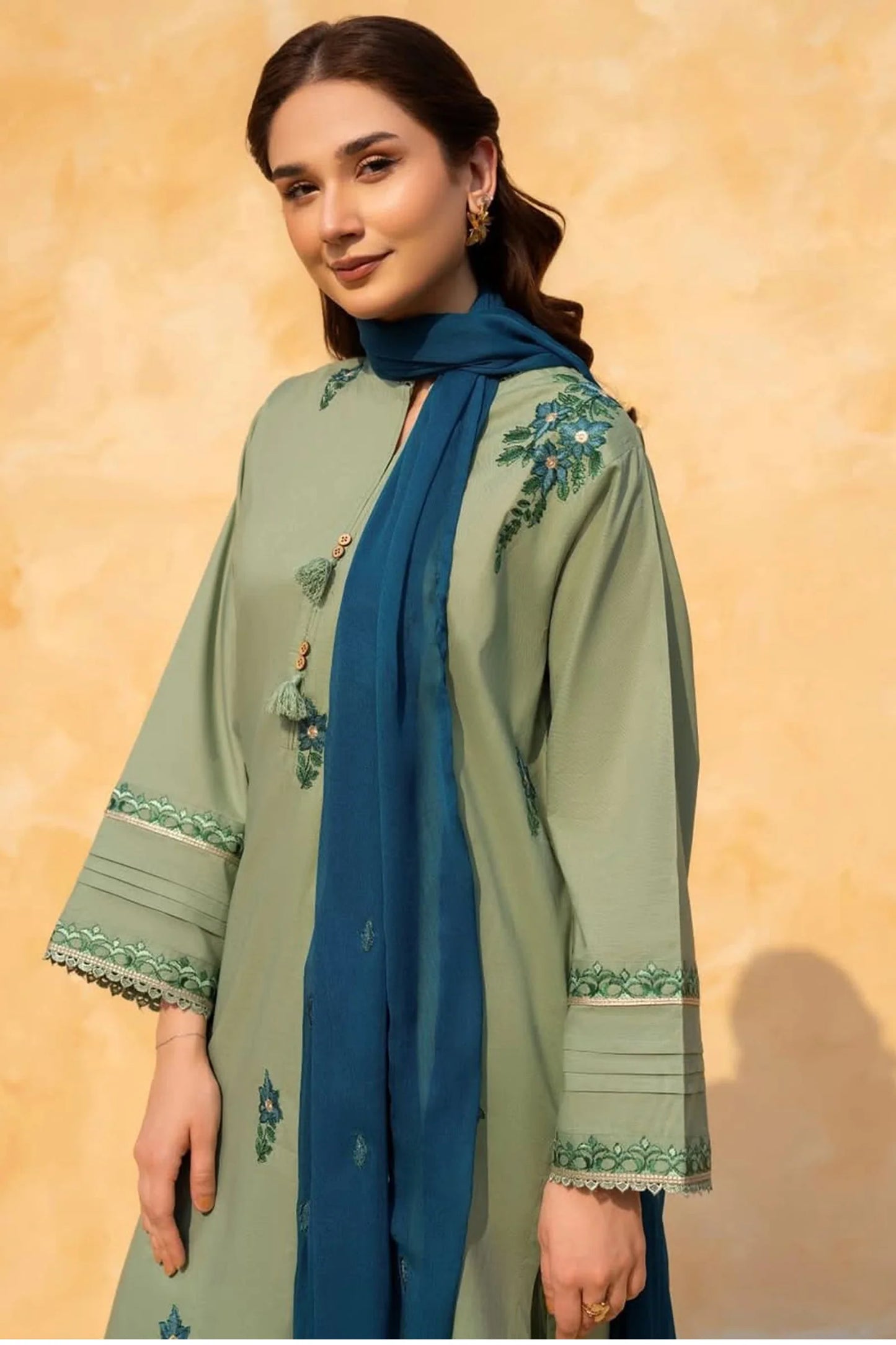 LAZULI-3PC LAWN EMBROIDERED SHIRT WITH MONARK EMBROIDERED DUPATTA AND TROUSER-PK-5645