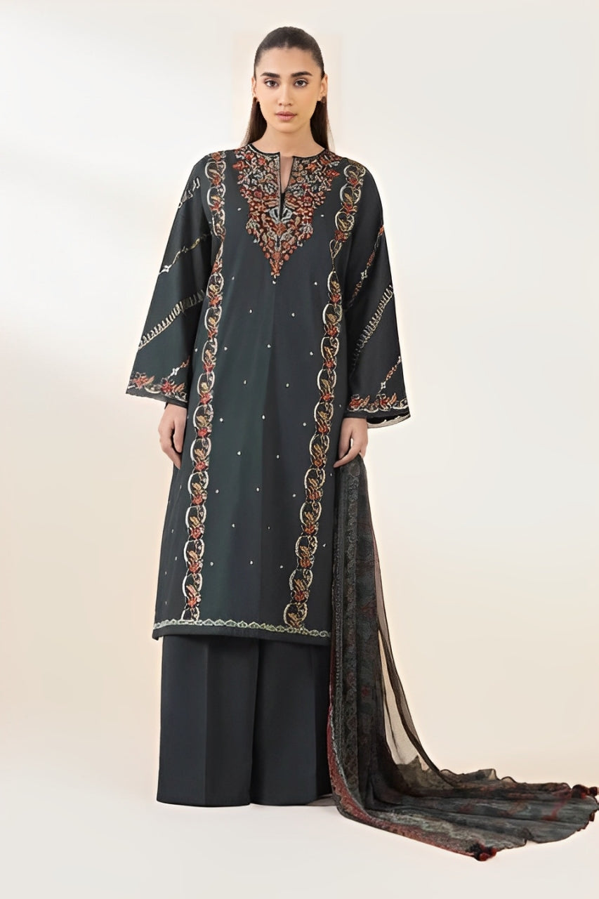 SAPPHIRE-3PC LAWN EMBROIDERED SHIRT WITH MONARK PRINT DUAPATTA AND TROUSER-PK-5643