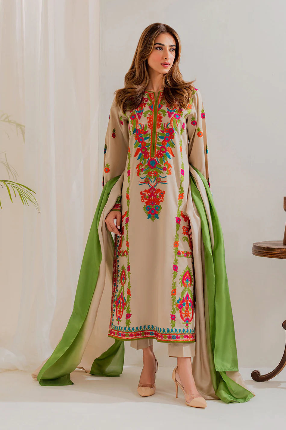 VINTAGE-UNSTITCHED 3PC LAWN EMBROIDERED SUIT-PK-4636