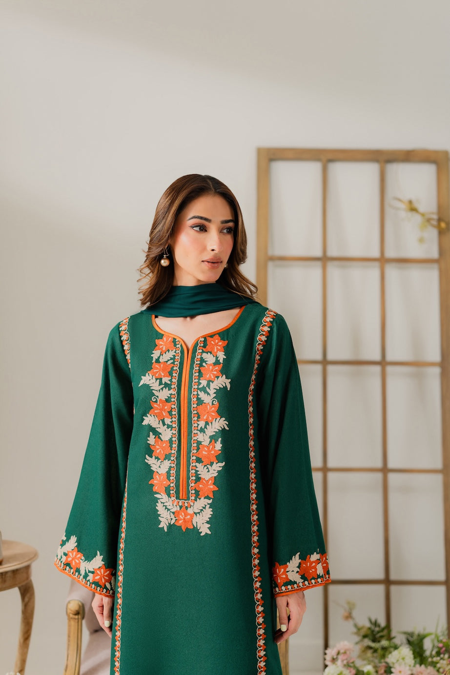 VINTAGE- UNSTITCHED 3PC DHANAK EMBROIDERED SUIT-PK-5785