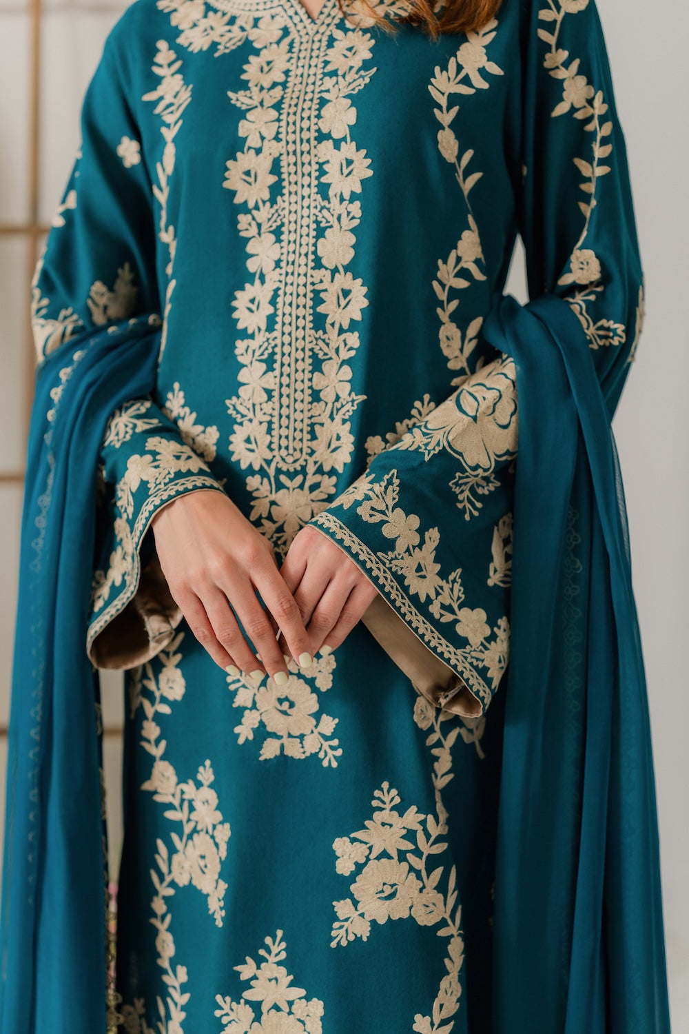 VINTAGE-UNSTITCHED 3PC DHANAK HEAVY EMBROIDERED SUIT-PK-5818