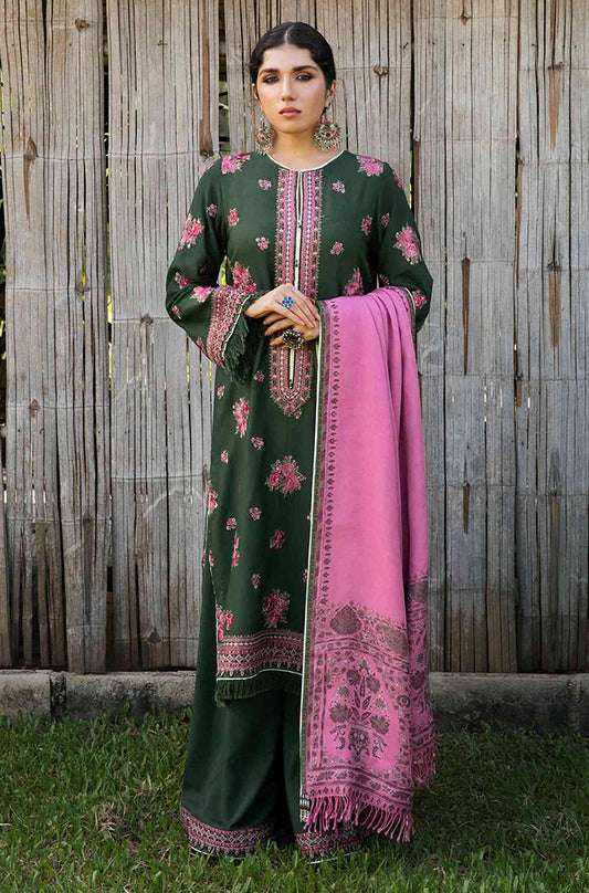 ZARA SHAHJAHAN - 3PC KHADDAR EMBROIDERD SHIRT WITH WOOL PRINTED SHAWL AND TROUSER-EP-5350