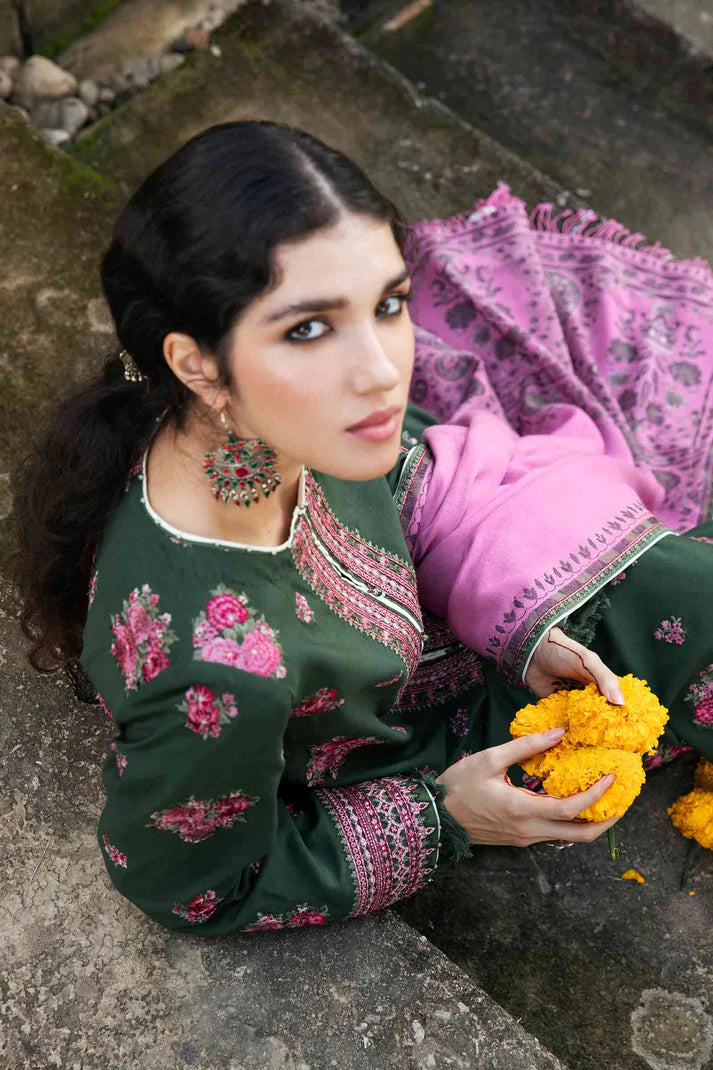 ZARA SHAHJAHAN - 3PC KHADDAR EMBROIDERD SHIRT WITH WOOL PRINTED SHAWL AND TROUSER-EP-5350
