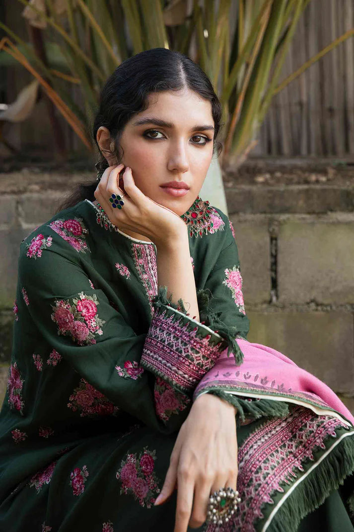 ZARA SHAHJAHAN - 3PC KHADDAR EMBROIDERD SHIRT WITH WOOL PRINTED SHAWL AND TROUSER-EP-5350
