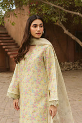 AYZEL-UNSTITCHED 3PC LAWN PRINTED EMB SUIT-PK-055