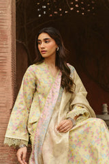 AYZEL-UNSTITCHED 3PC LAWN PRINTED EMB SUIT-PK-055