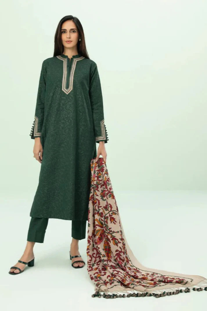 SAPPHIRE-3PC KHADDAR HEAVY  EMBROIDERED SHIRT  WITH TWILL PRINT SHAWL & KHADDAR TROUSER-EP-5366