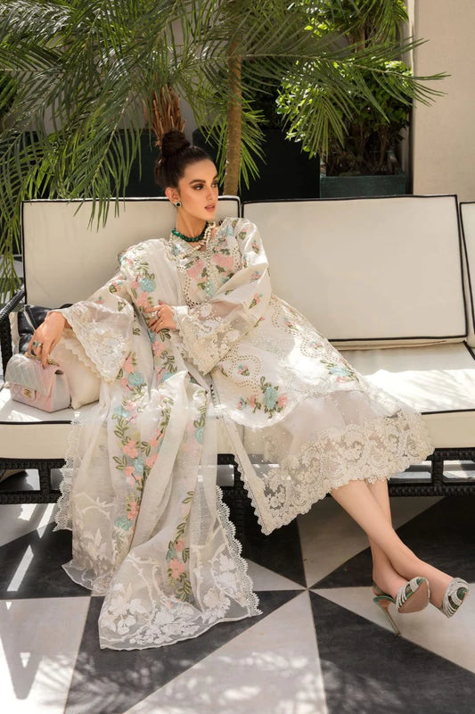 CRIMSON-3PC LAWN CHIKENKARI EMBROIDERED WITH CHIFFON EMBROIDERED DUPATTA & EMB TROUSER-PK-2645