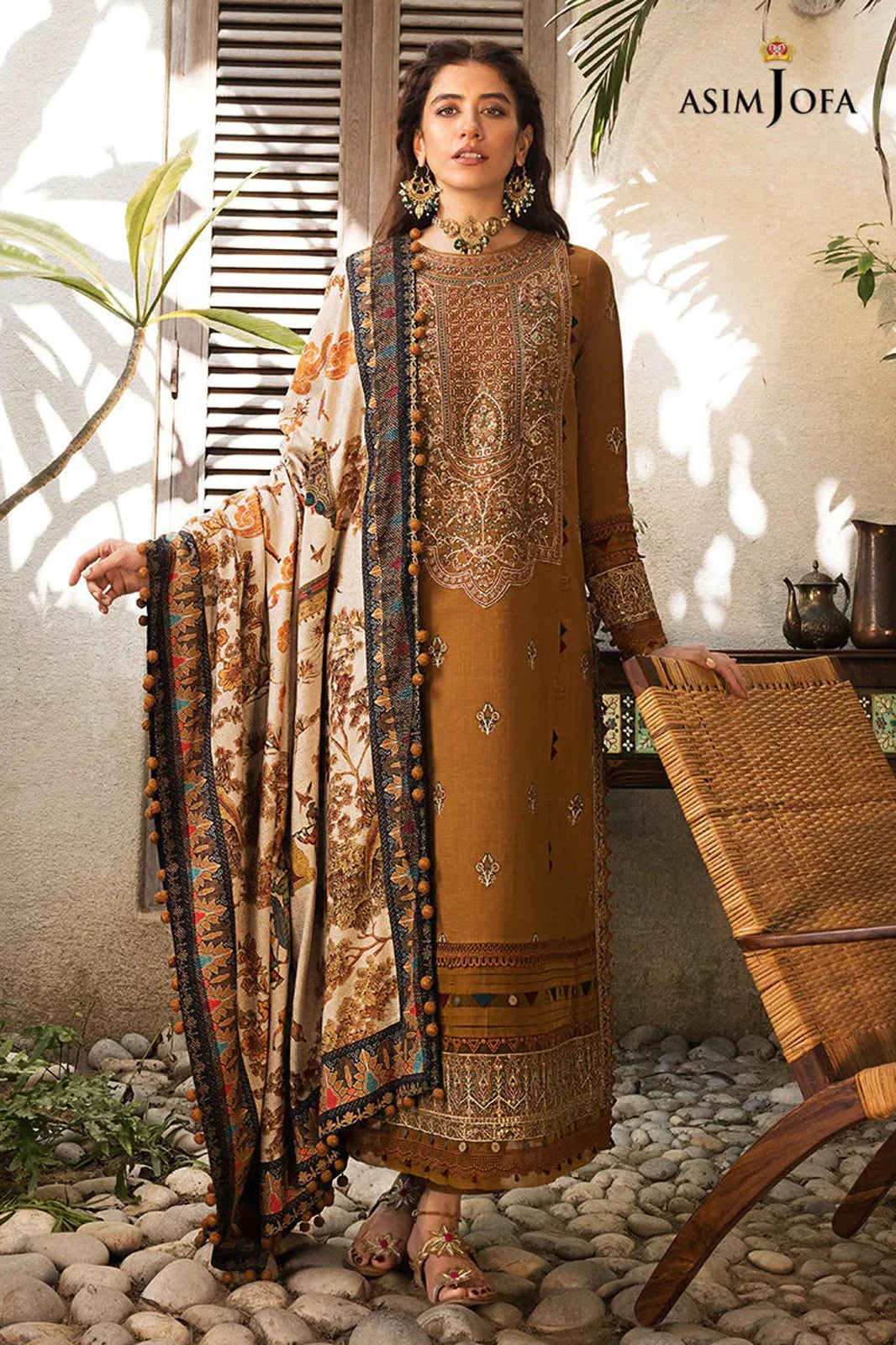 ASIM JOFA-UNSTITCHED 3PC DHANAK EMBROIDERED SUIT-PK-3537