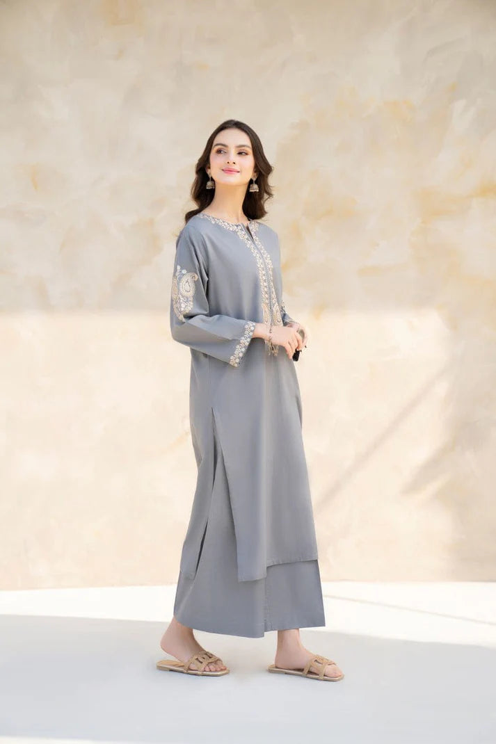 HANA- 2PC LAWN EMBROIDERED SHIRT WITH LAWN EMBROIDERED SLEEVES-PK-3235