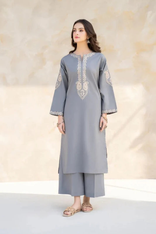 HANA- 2PC LAWN EMBROIDERED SHIRT WITH LAWN EMBROIDERED SLEEVES-PK-3235