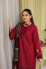 ELAAN.PK-3PC SLUB KHADAR CUTWORK EMBROIDERED SHIRT WITH JACQUARD WOOL SHAWL-EP-5478