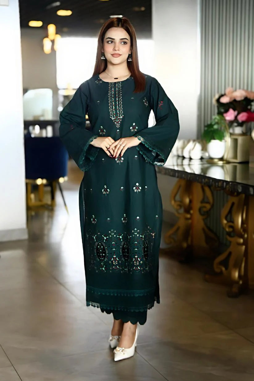 PULK-3PC KHADDAR CUTWORK EMBROIDERED SHIRT WITH KASHMIRI JACQUARD WOOL SHAWL-EP-5526