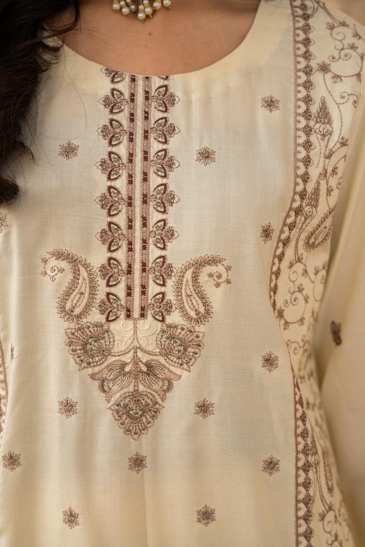 PULK-3PC DHANAK EMBROIDERED SHIRT WITH DHANAK HEAVY CUTWORK EMBROIDERED SHAWL-PK-5533
