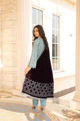 PULK-3PC KHADDAR EMBROIDERED SHIRT WITH VELVET EMBROIDERED READY TO WEAR SHAWL-PK-5529