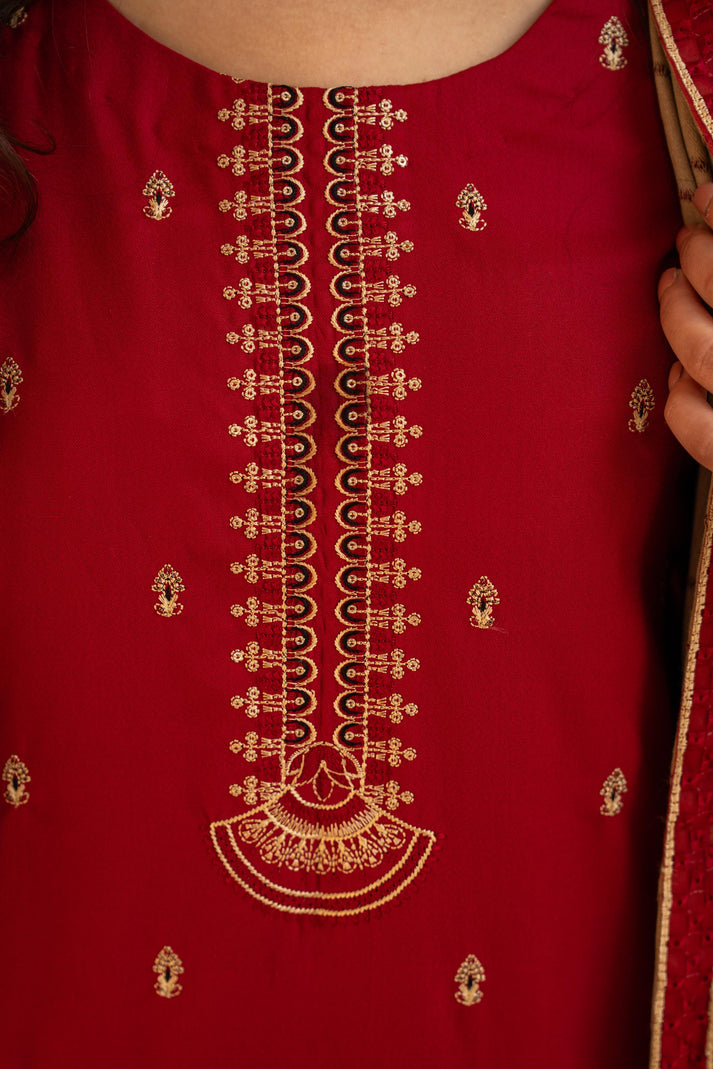 PULK-3PC DHANAK CUTWORK EMBROIDERED SHIRT WITH HEAVY CUTWORK EMBROIDERED JACQUARD WOOL SHAWL -PK-5534