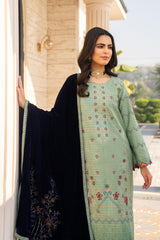 PULK-3PC KHADDAR EMBROIDERED SHIRT WITH VELVET EMBROIDERED READY TO WEAR SHAWL-PK-5530