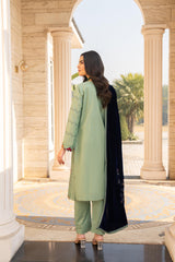 PULK-3PC KHADDAR EMBROIDERED SHIRT WITH VELVET EMBROIDERED READY TO WEAR SHAWL-PK-5530