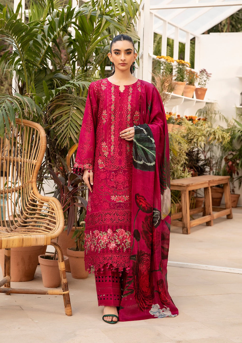 BAROUQE-UNSTITCHED 3PC LAWN CHIKANKAARI EMBROIDERED SUIT-PK-4736