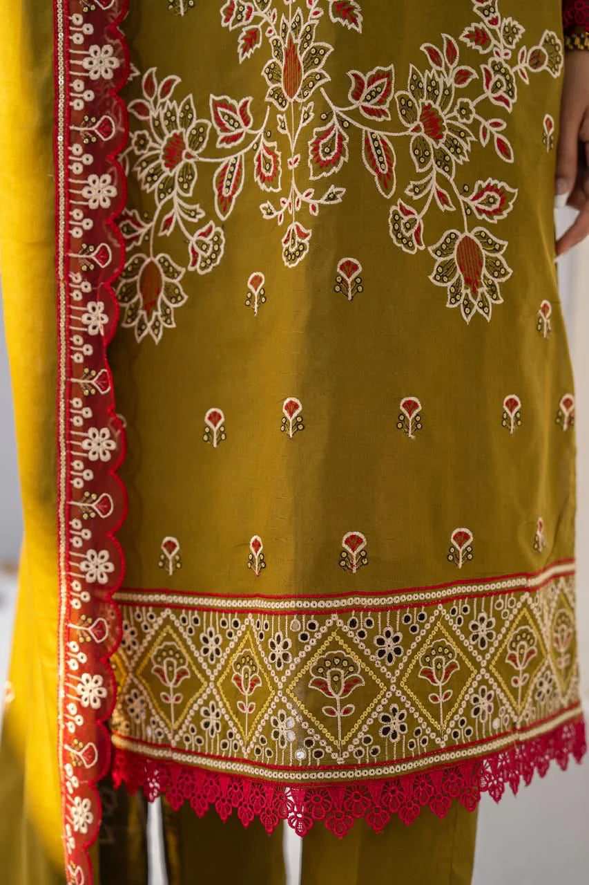 PULK-3PC LAWN EMBROIDERED SHIRT WITH LAWN EMBROIDERED READY TO WEAR DUPATTA-PK-5590