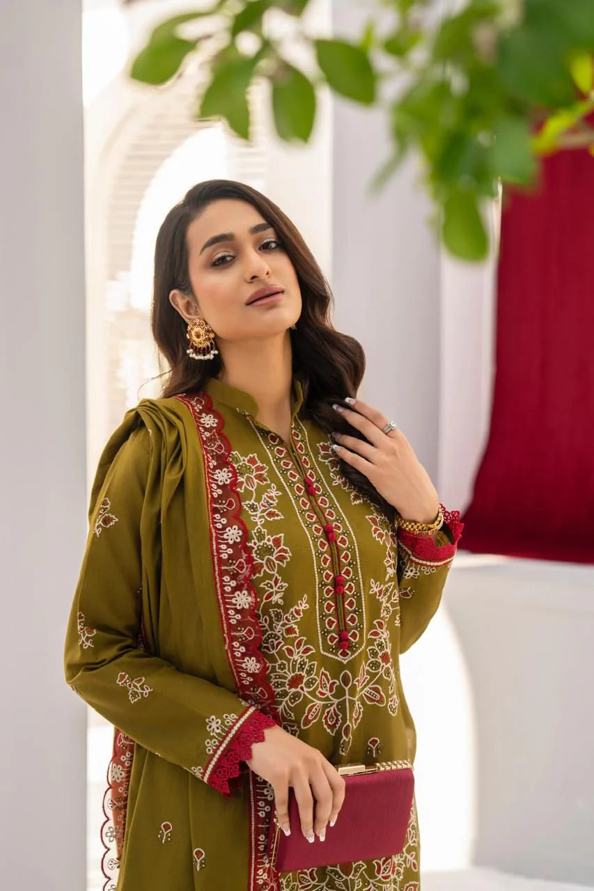 PULK-3PC LAWN EMBROIDERED SHIRT WITH LAWN EMBROIDERED READY TO WEAR DUPATTA-PK-5590