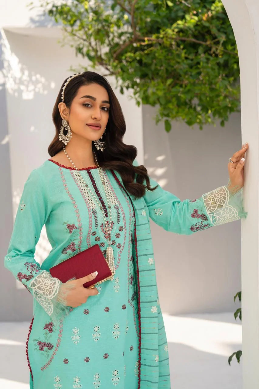 PULK-3PC LAWN EMBROIDERED SHIRT WITH LAWN EMBROIDERED READY TO WEAR DUPATTA-PK-5591