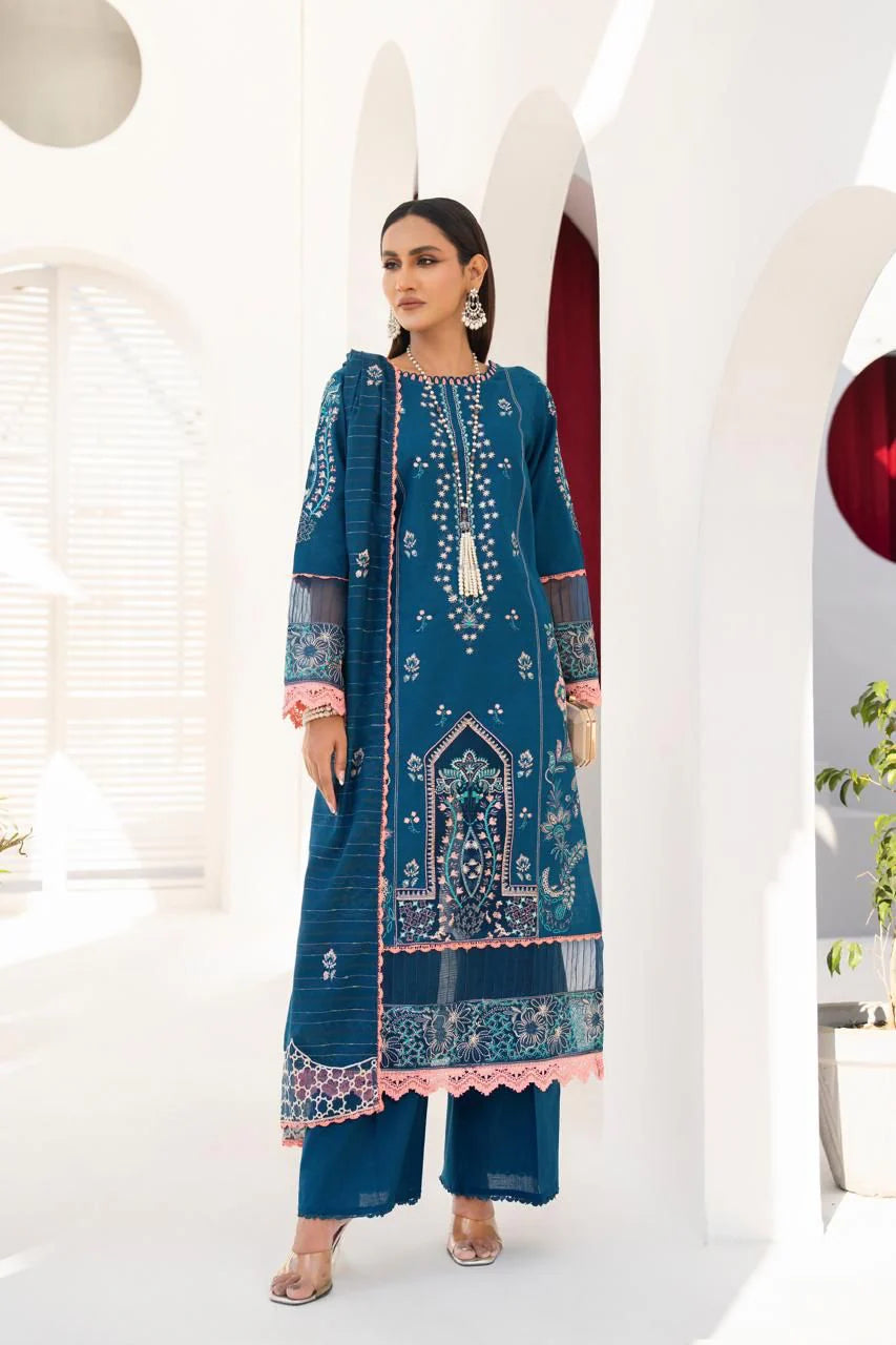 PULK-3PC LAWN EMBROIDERED SHIRT WITH LAWN EMBROIDERED READY TO WEAR DUPATTA-PK-5593