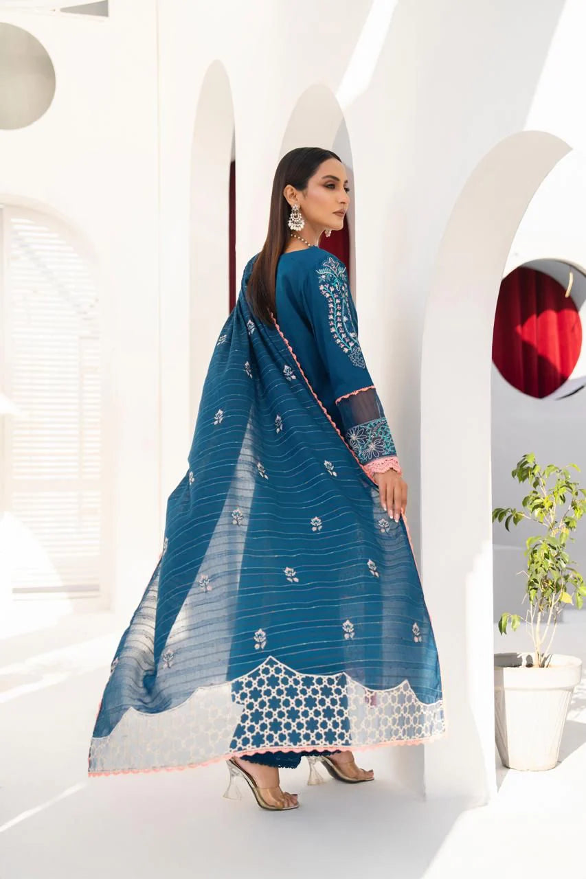 PULK-3PC LAWN EMBROIDERED SHIRT WITH LAWN EMBROIDERED READY TO WEAR DUPATTA-PK-5593