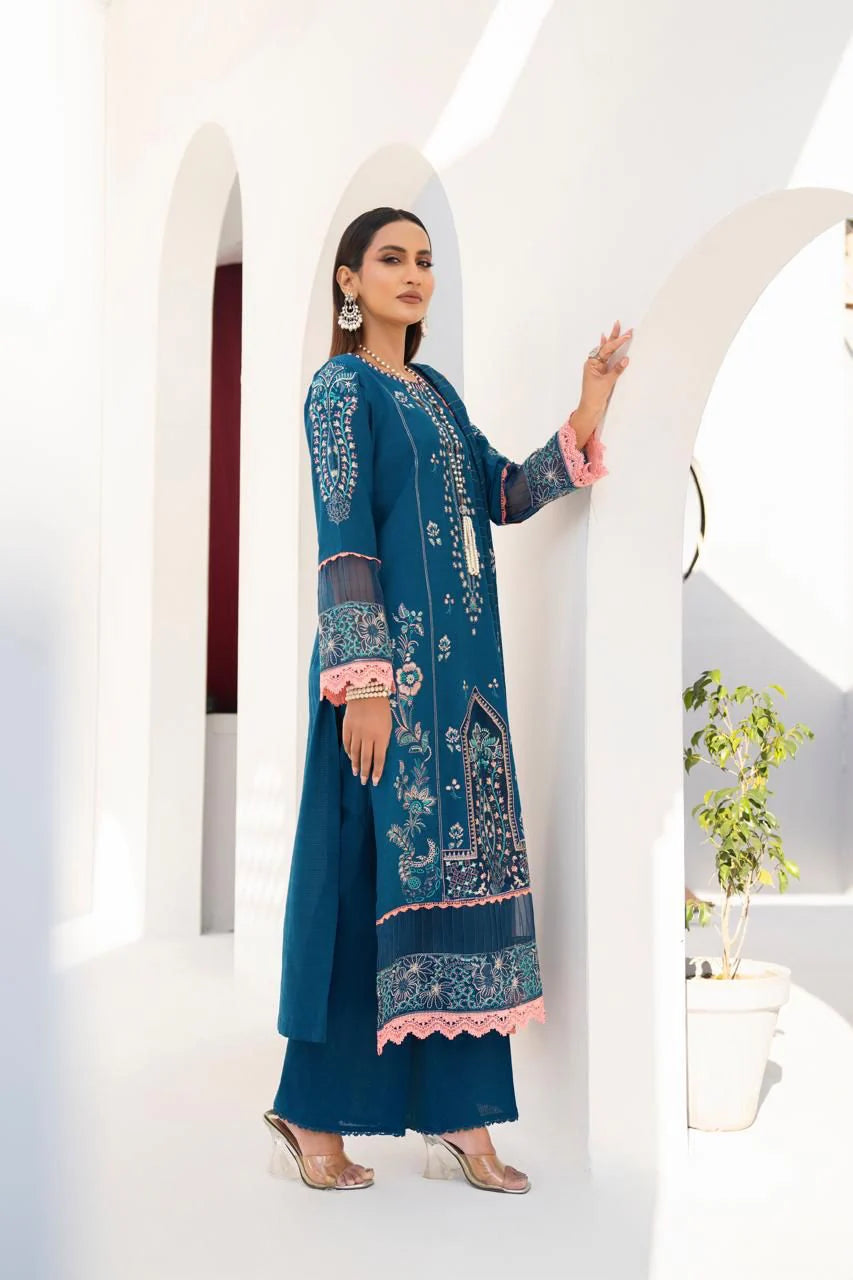 PULK-3PC LAWN EMBROIDERED SHIRT WITH LAWN EMBROIDERED READY TO WEAR DUPATTA-PK-5593