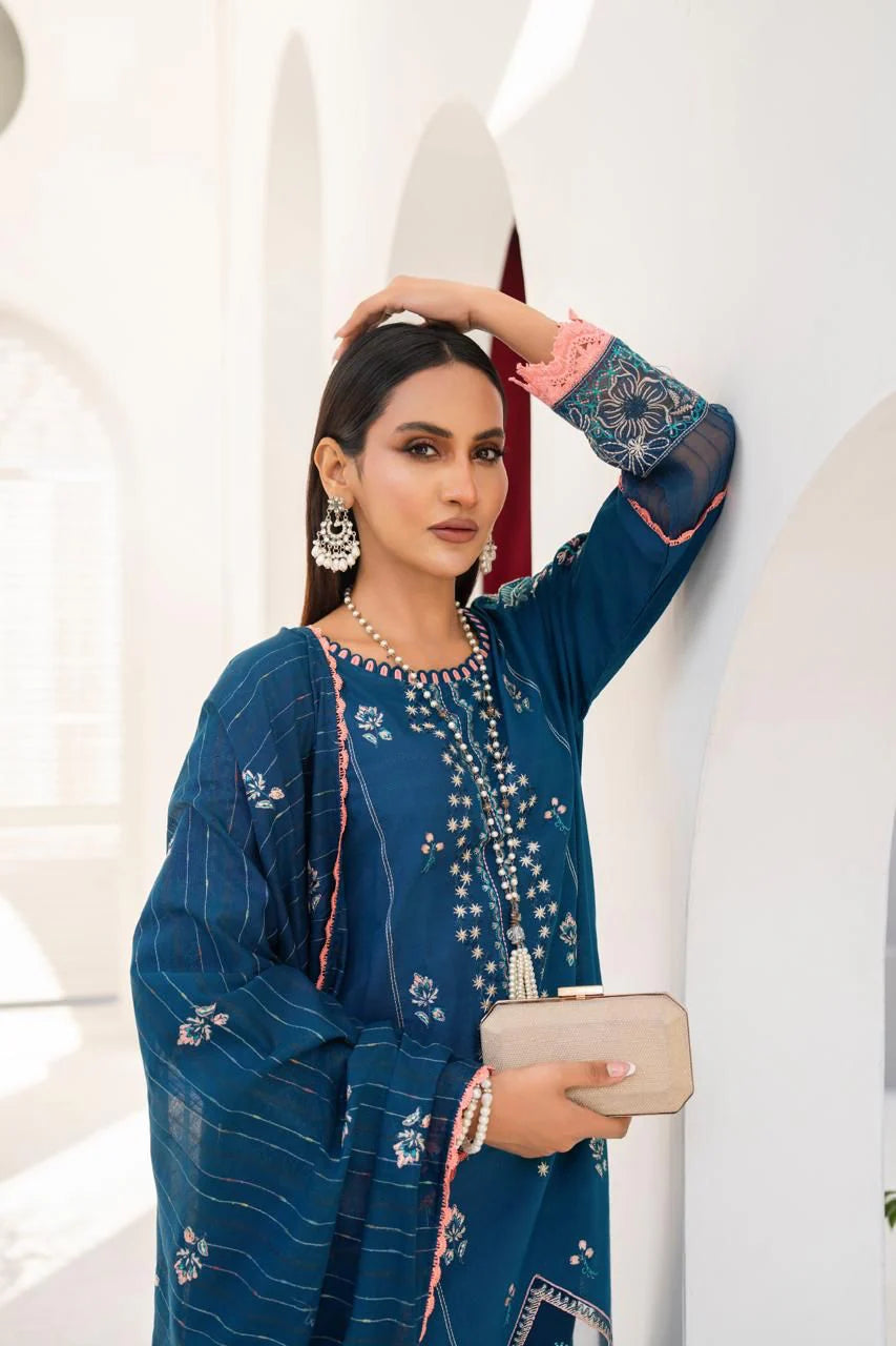 PULK-3PC LAWN EMBROIDERED SHIRT WITH LAWN EMBROIDERED READY TO WEAR DUPATTA-PK-5593