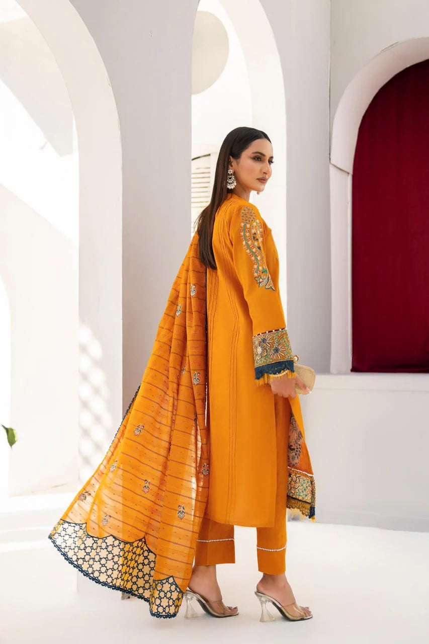 PULK-3PC LAWN EMBROIDERED SHIRT WITH LAWN EMBROIDERED READY TO WEAR DUPATTA-PK-5594