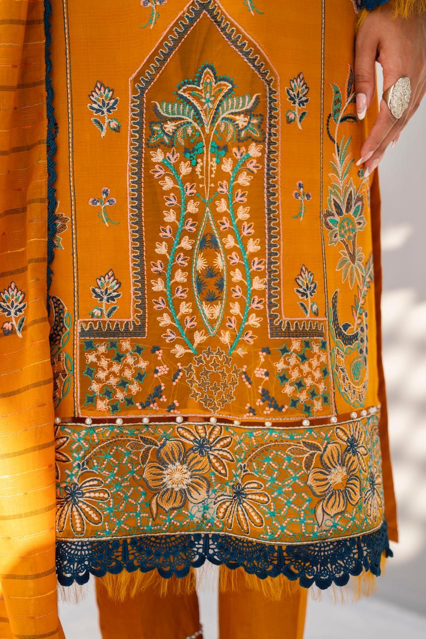 PULK-3PC LAWN EMBROIDERED SHIRT WITH LAWN EMBROIDERED READY TO WEAR DUPATTA-PK-5594