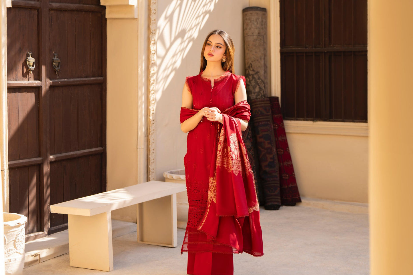 MIRAKHI-3PC LAWN CHIKENKARI EMBROIDERED SHIRT WITH LAWN JAQUARD PRINT DUPATTA -PK-5599