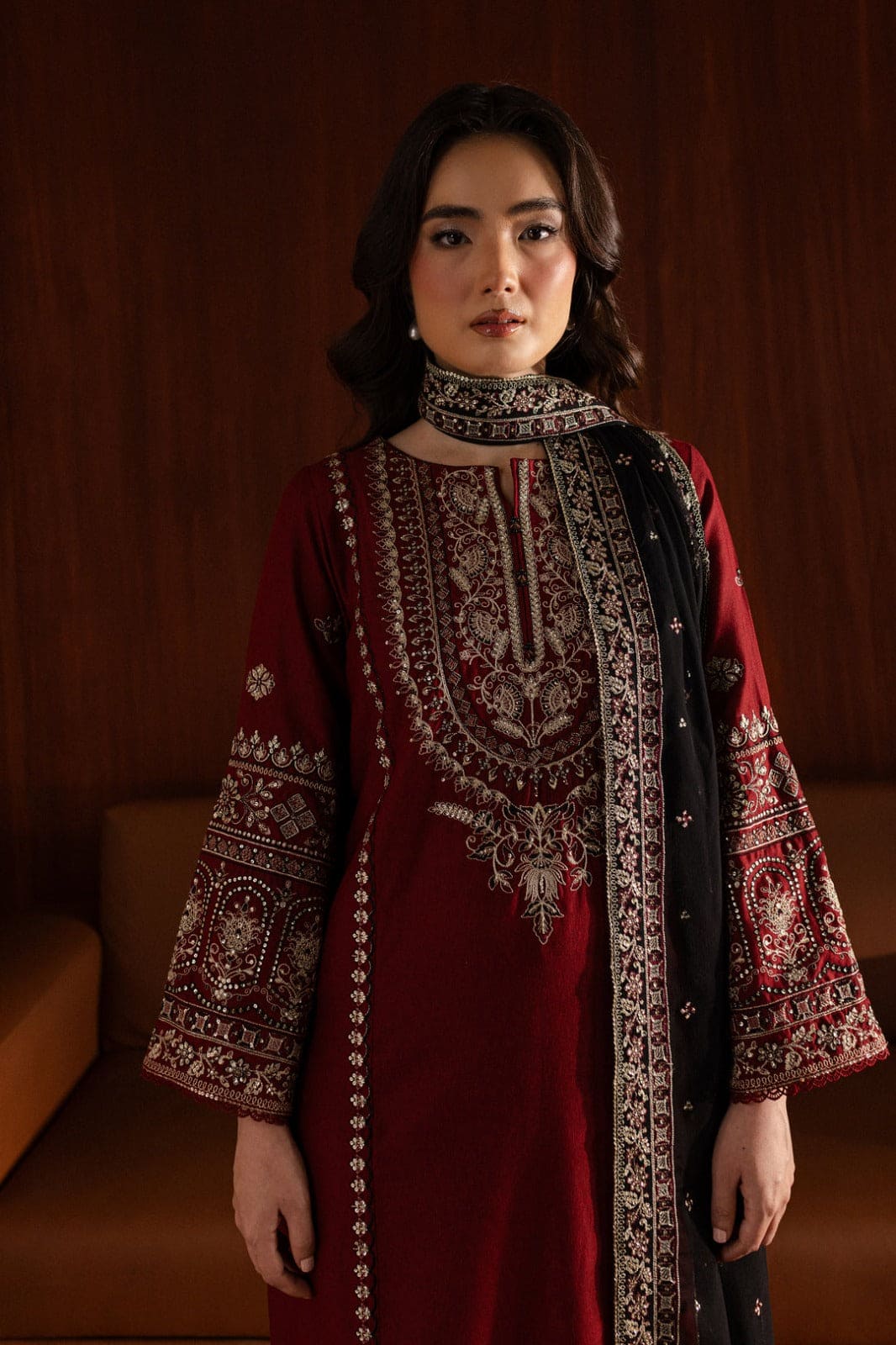 BATIK-UNSTITCHED 3PC DHANAK SEQUIN EMBROIDERED SUIT-PK-5750