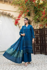 MIRAKHI-3PC LAWN CHIKENKARI EMBROIDERED SHIRT WITH LAWN JACQUARD PRINT DUPATTA-PK-5666