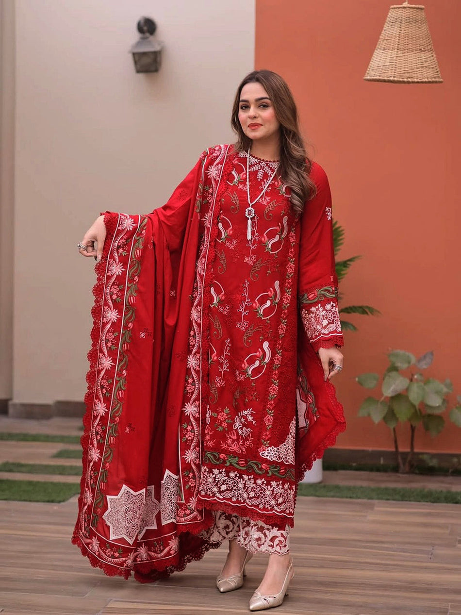 ANEELAS-UNSTITCHED 3PC LAWN CHIKAN EMBROIDERED SUIT-PK-4813