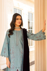 PULK-3PC KHADDAR EMBROIDERED SHIRT WITH VELVET EMBROIDERED READY TO WEAR SHAWL-PK-5529