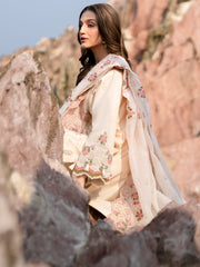 MAHNUR-UNSTITCHED 3PC LAWN LASERCUTWORK EMBROIDERED SUIT-PK-4721