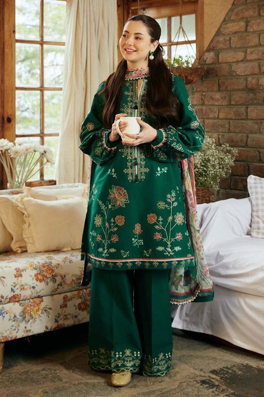 ZARASHAHJAHAN- 3PC LAWN EMBROIDERED SHIRT WITH DIGITAL PRINTED DUPATTA EMB TROUSER-PK-3212