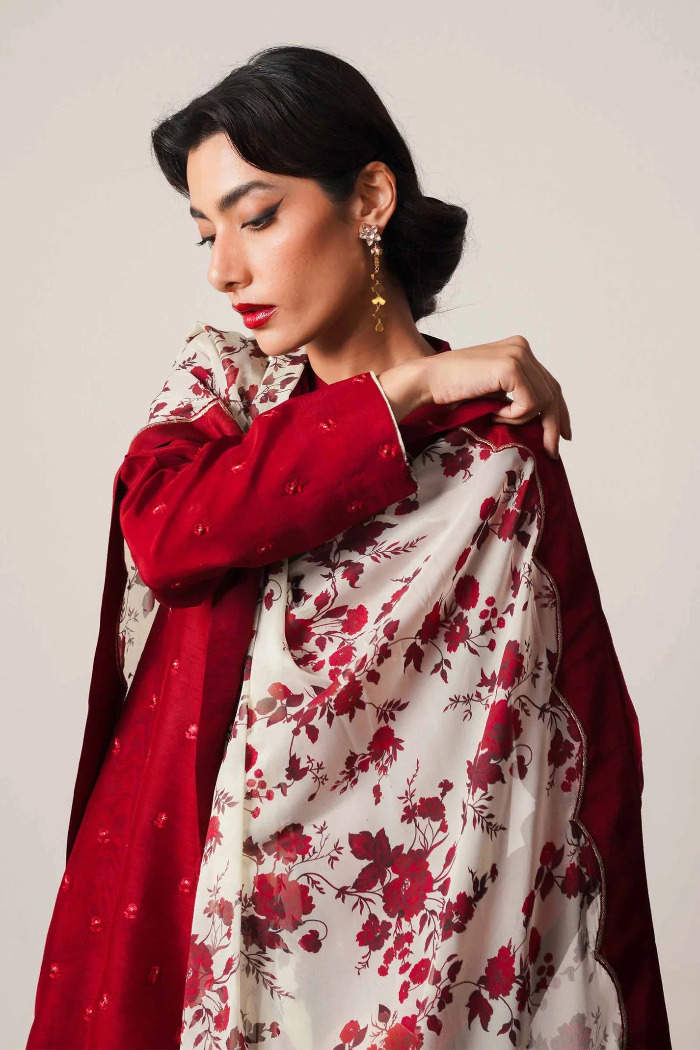 ZARA SHAHJAHAN - 3PC DHANAK EMBROIDERED SHIRT WITH KOTARAI PRINTED SHAWL AND DHANAK TROUSER- EP-5012