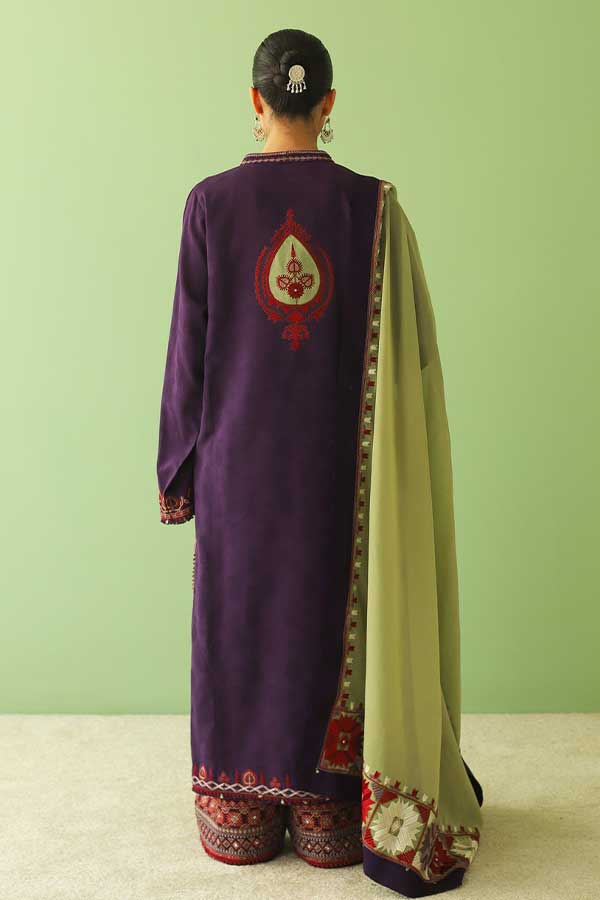 ZARASHAHJAHAN- 3PC DHANAK EMBROIDERED SHIRT WITH DHANAK EMBROIDERED SHAWL AND EMBROIDERED DHANAK TROUSER- EP-5037