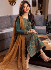 ASIM JOFA-UNSTITCHED 3PC LAWN HEAVY EMBROIDERED SUIT-PK-4547