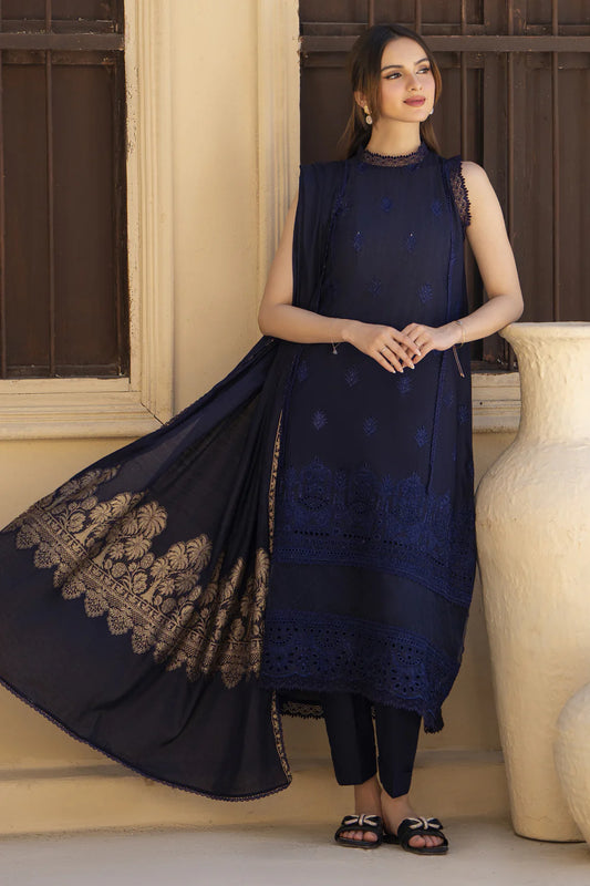 MIRAKHI-3PC LAWN CHIKANKARI EMBROIDERED SHIRT WITH LAWN JAQUARD PRINT DUPATTA -PK-5600
