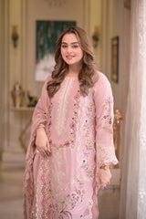 ANEELAS-UNSTITCHED 3PC LAWN HEAVY CHIKAN EMBROIDERED SUIT-PK-4667
