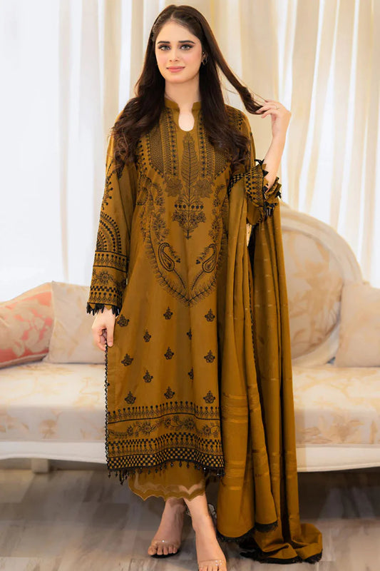 LIBAAS- UNSTITCHED 3PC DHANAK HEAVY EMBROIDERED SUIT-PK-3386
